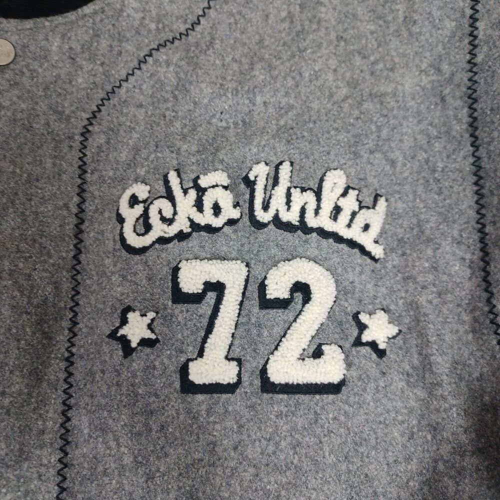 Vintage Ecko Varsity Jacket Mens XXL Gray Leather Sleeves Large Back Logo 72 Y2K - Picture 3 of 16